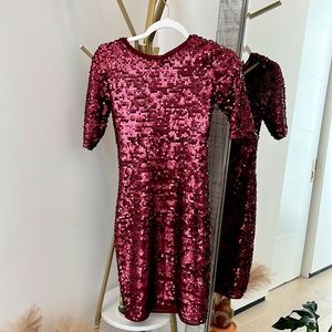 BCBG Knee length burgundy sequin Dress